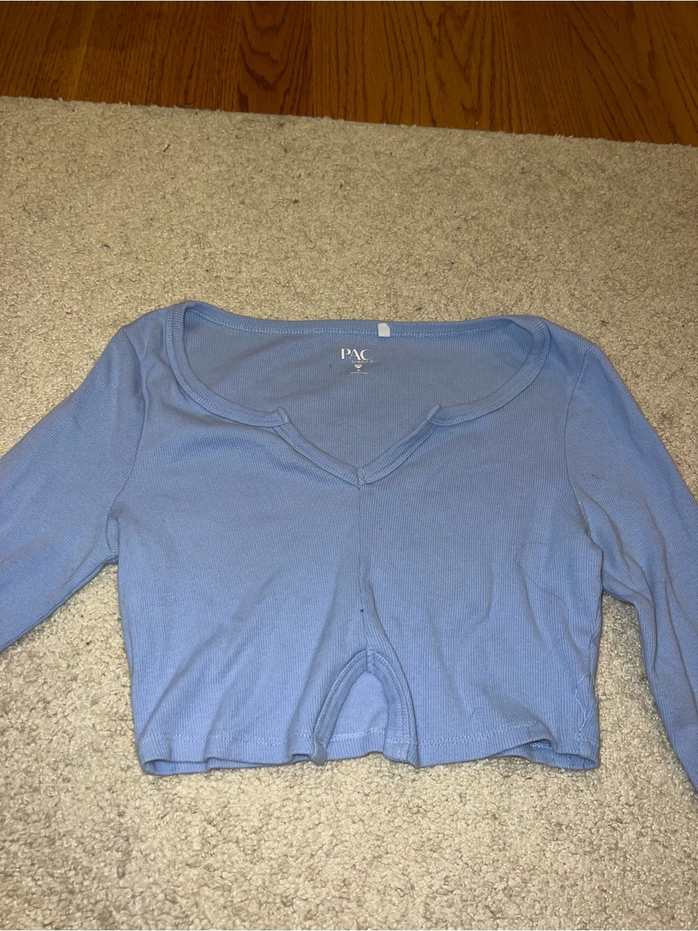 PacSun Light Blue Ribbed V-Neck Long Sleeve Crop Top